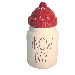 Rae Dunn Artisian Collection Snow Day Canister With Red Knit Cap Lid/Topper Rare